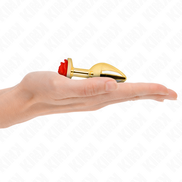 Plug anale dorato con rosa rossa, eleganza e sicurezza